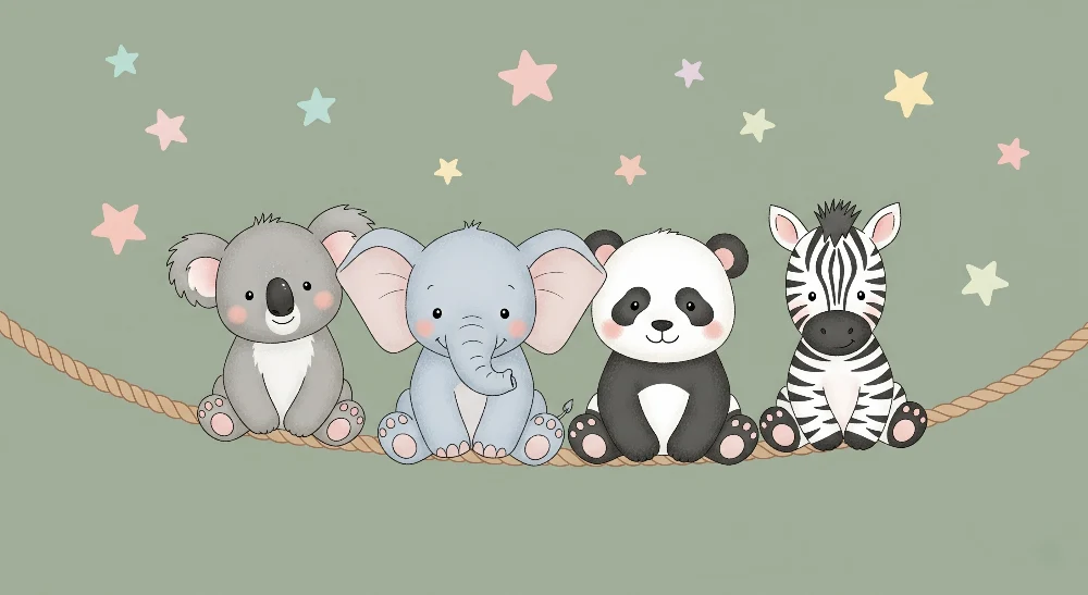 Papel de parede quarto bebê | Милите животни и цветни звезди