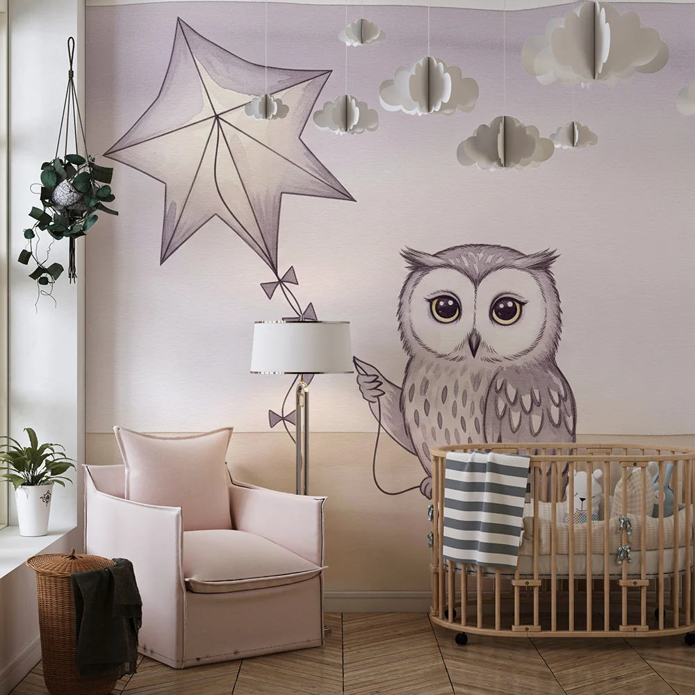 Papel de parede quarto bebê | Спяща сова със звезда