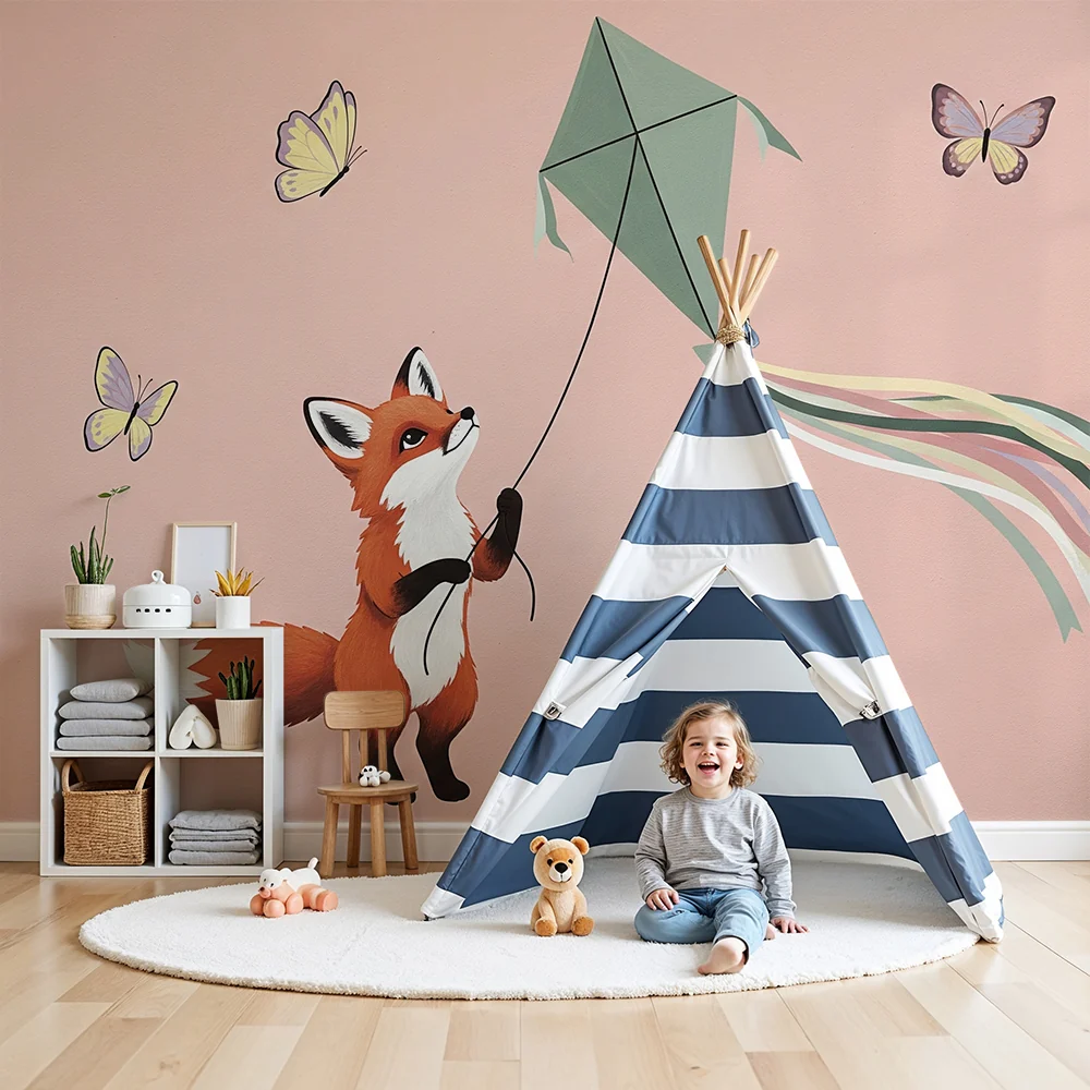 Papel de parede quarto bebê | Весела лисица и ветрило в свят на пеперуди