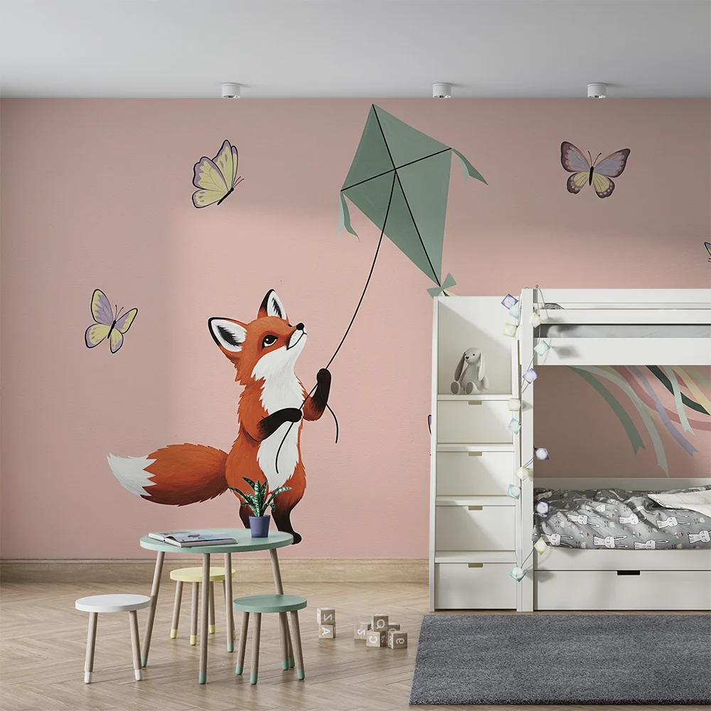 Papel de parede quarto bebê | Весела лисица и ветрило в свят на пеперуди