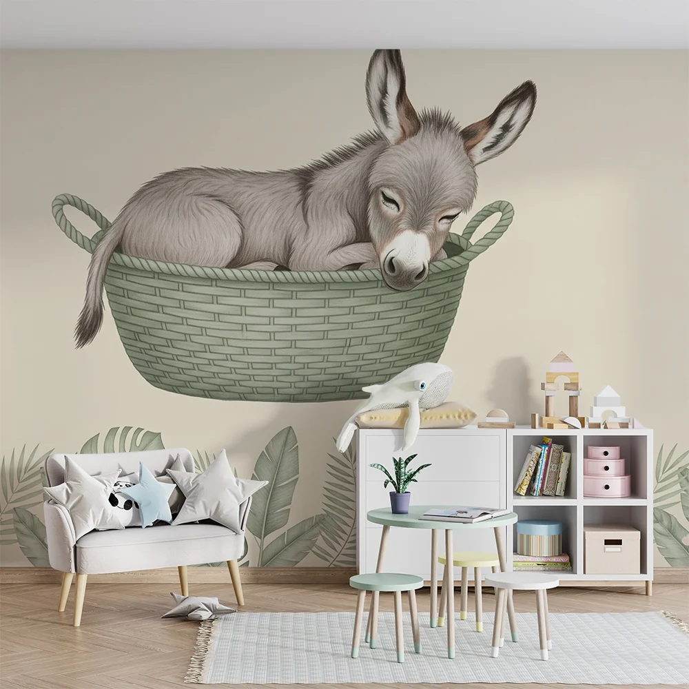 Papel de parede quarto bebê | Спящо магаре в кошница