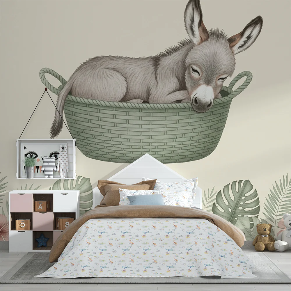 Papel de parede quarto bebê | Спящо магаре в кошница