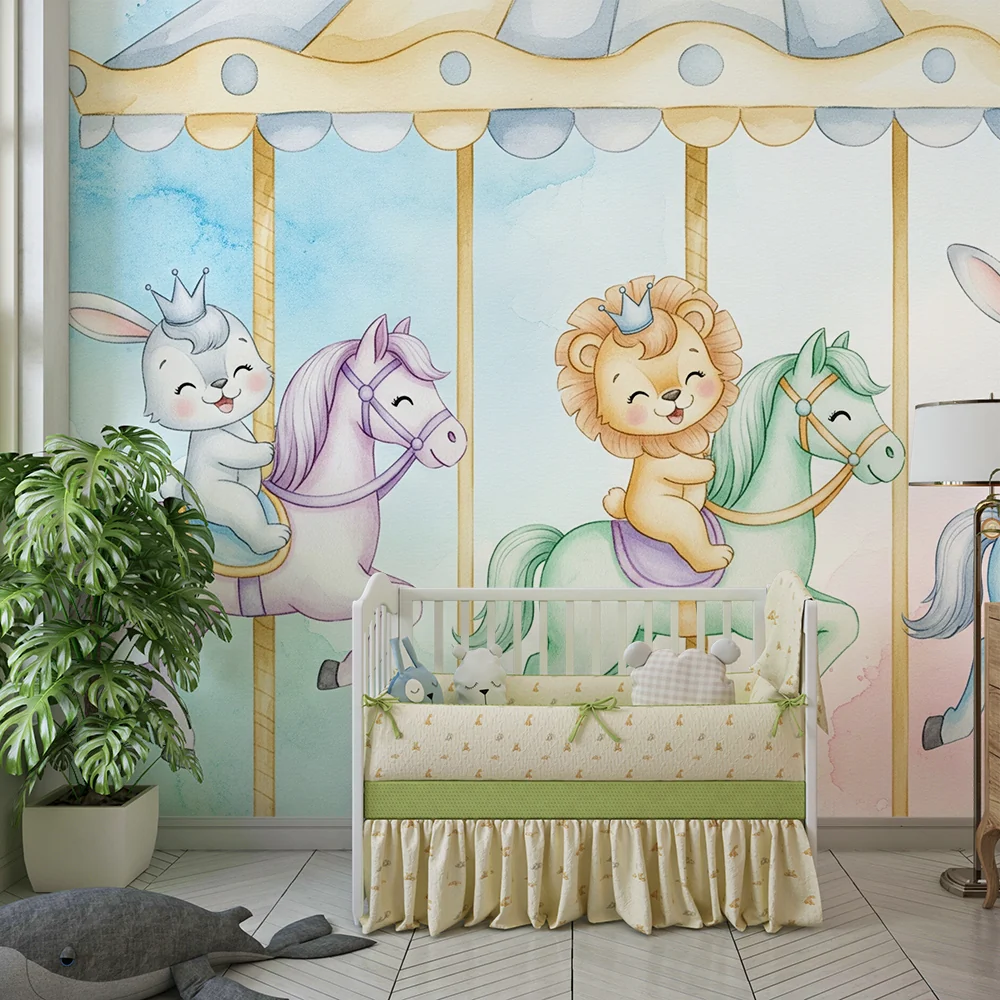 Papel de parede quarto bebê | Забавен карусел с мили животни