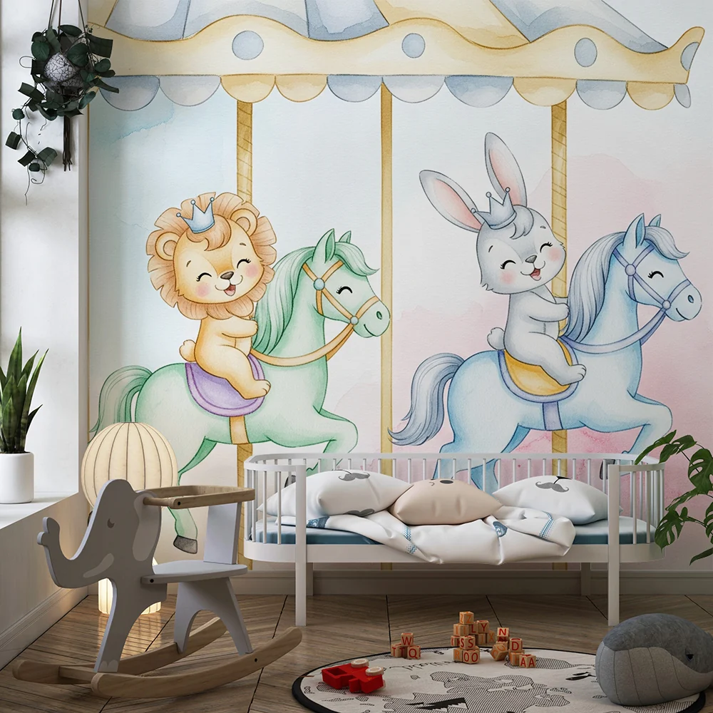 Papel de parede quarto bebê | Забавен карусел с мили животни