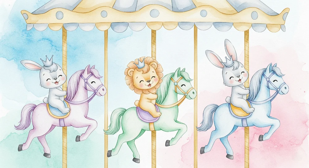 Papel de parede quarto bebê | Забавен карусел с мили животни
