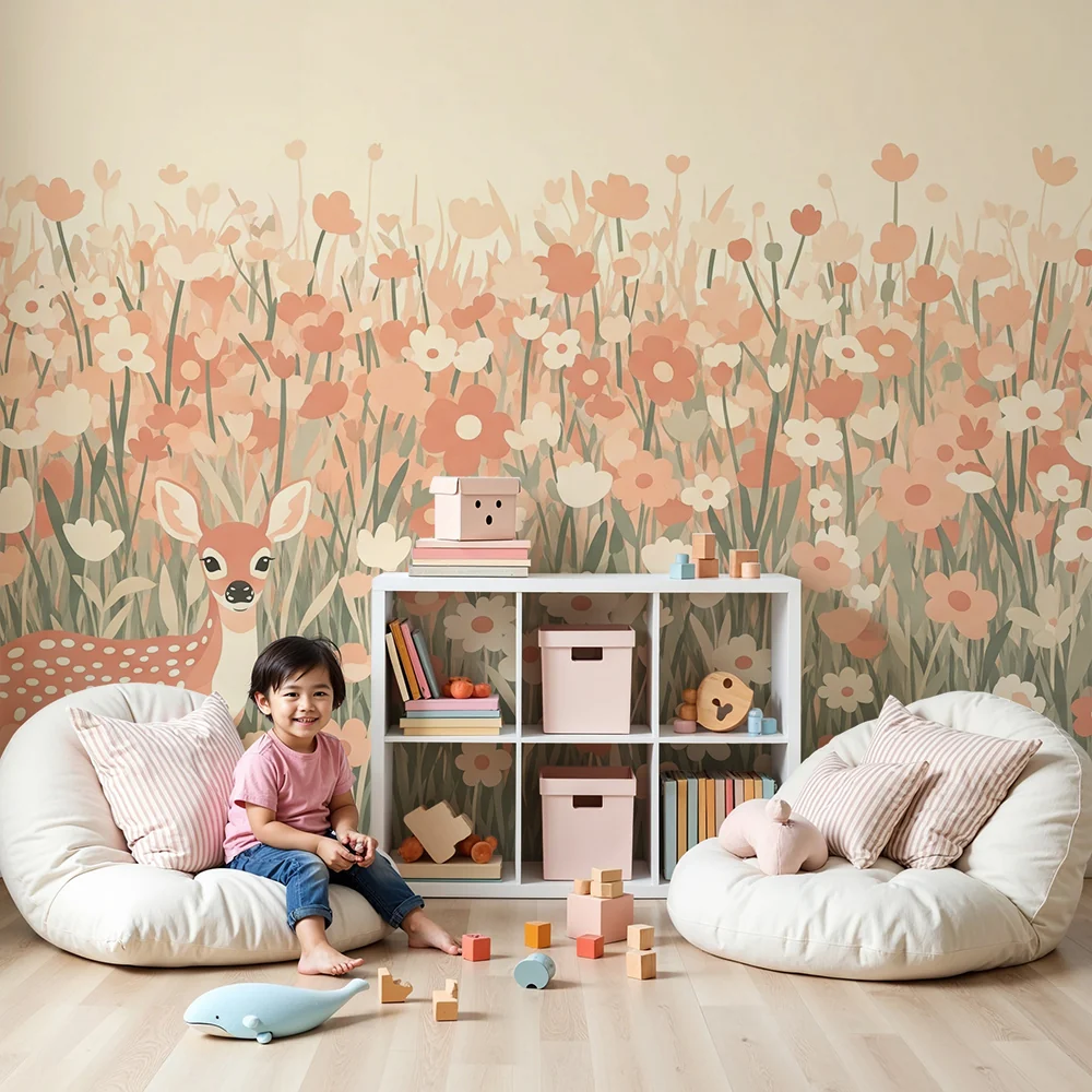 Papel de parede quarto bebê | Олени и нежни цветя