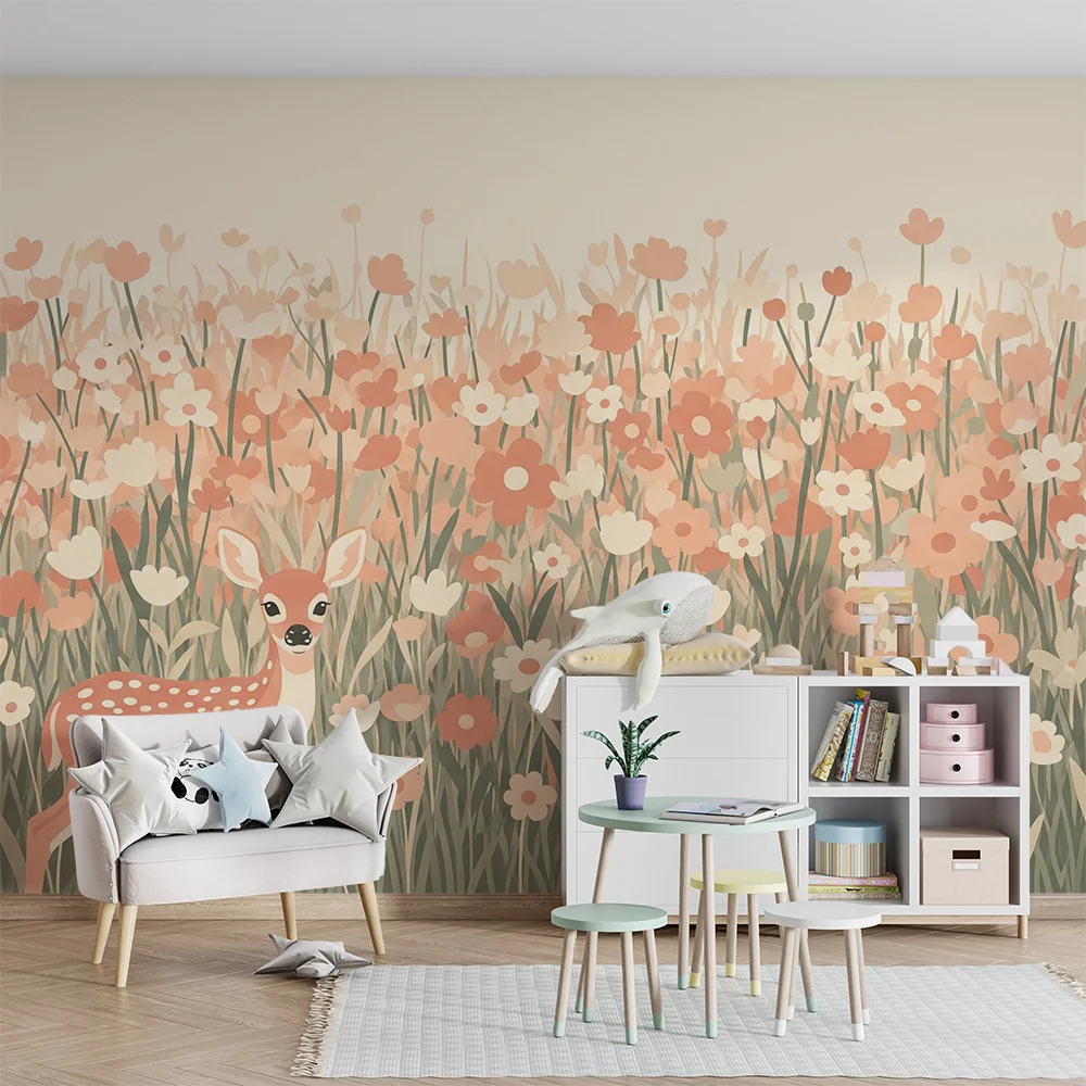 Papel de parede quarto bebê | Олени и нежни цветя