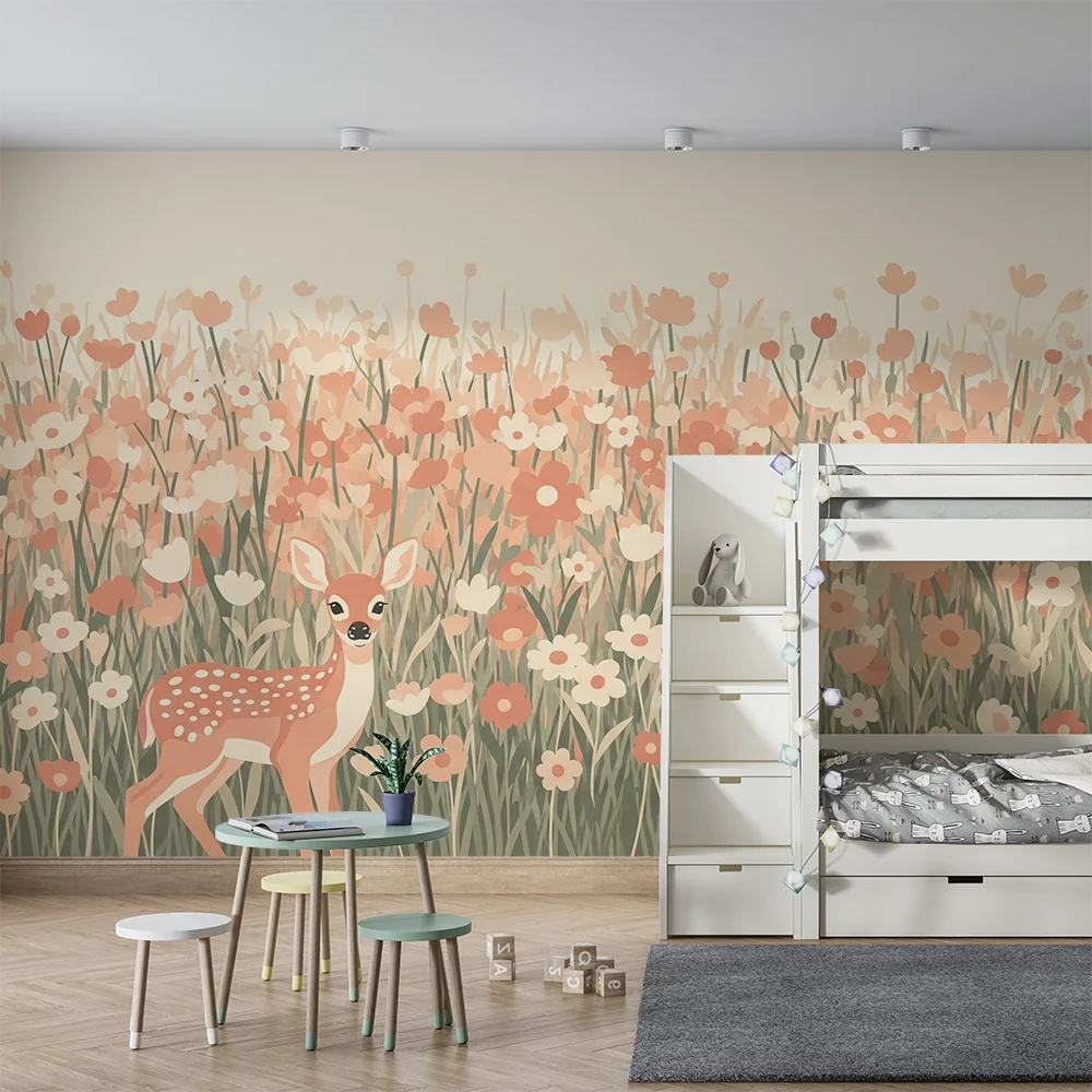 Papel de parede quarto bebê | Олени и нежни цветя
