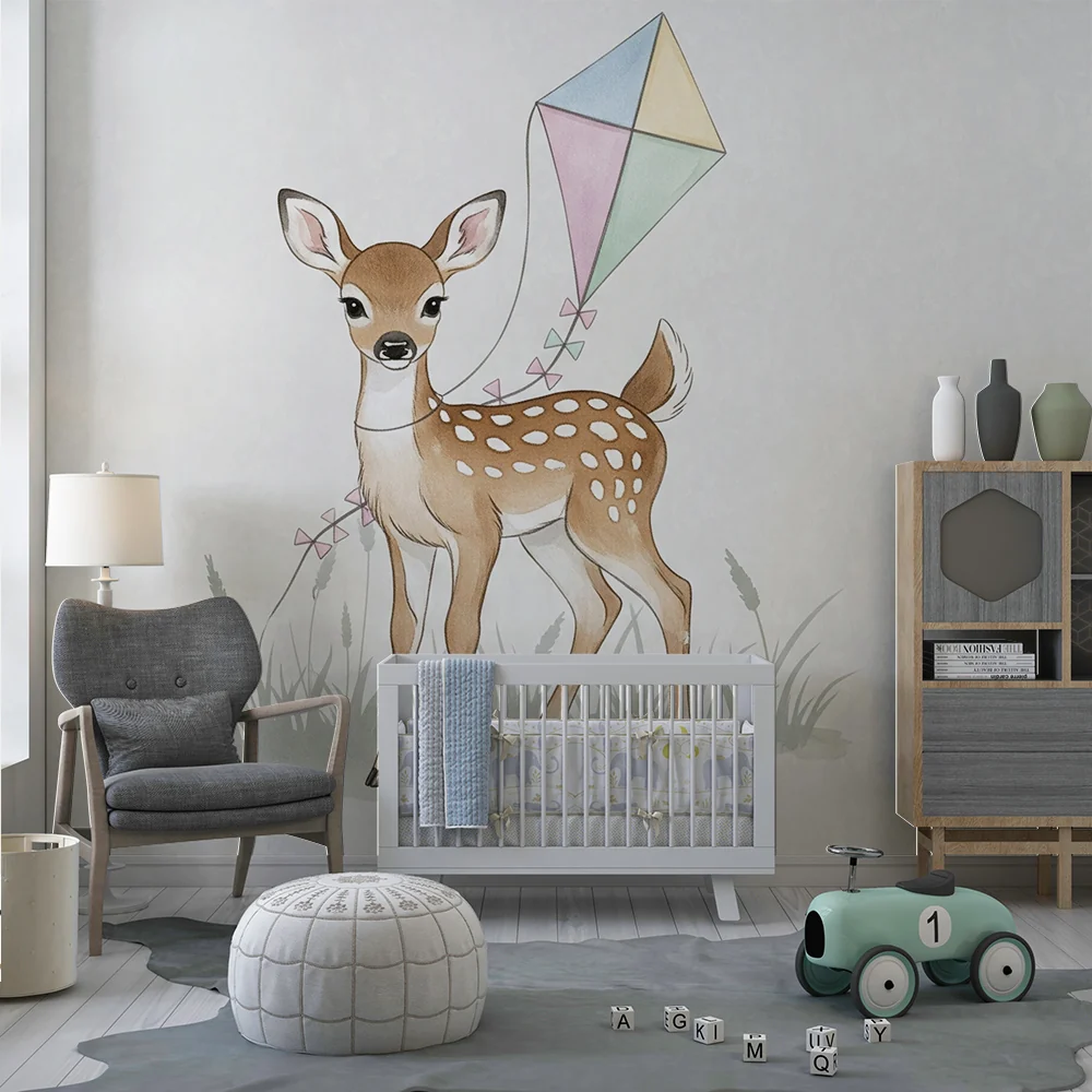 Papel de parede quarto bebê | Весела еленска и цветен ветроплавещеник