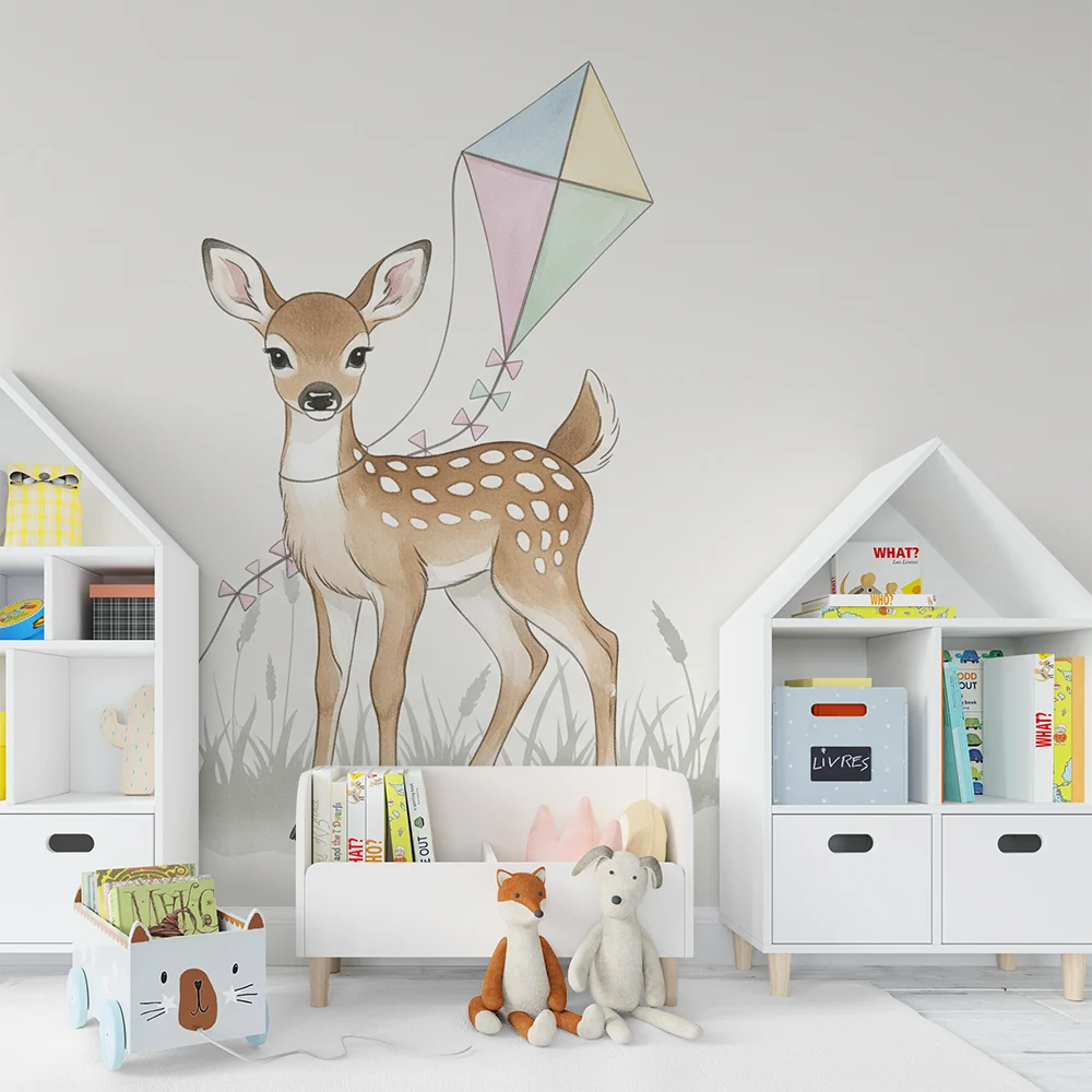 Papel de parede quarto bebê | Весела еленска и цветен ветроплавещеник