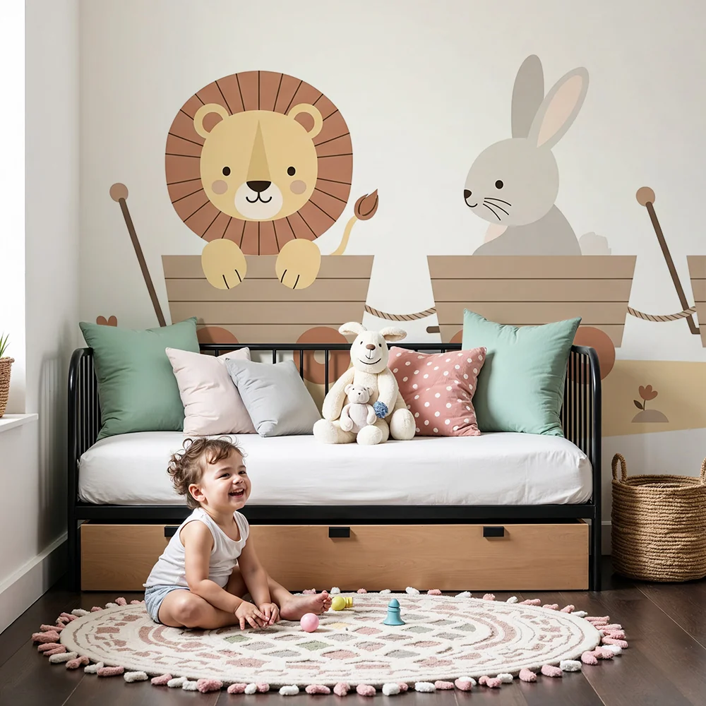 Papel de parede quarto bebê | Животни във вагон за омагьосано приключение
