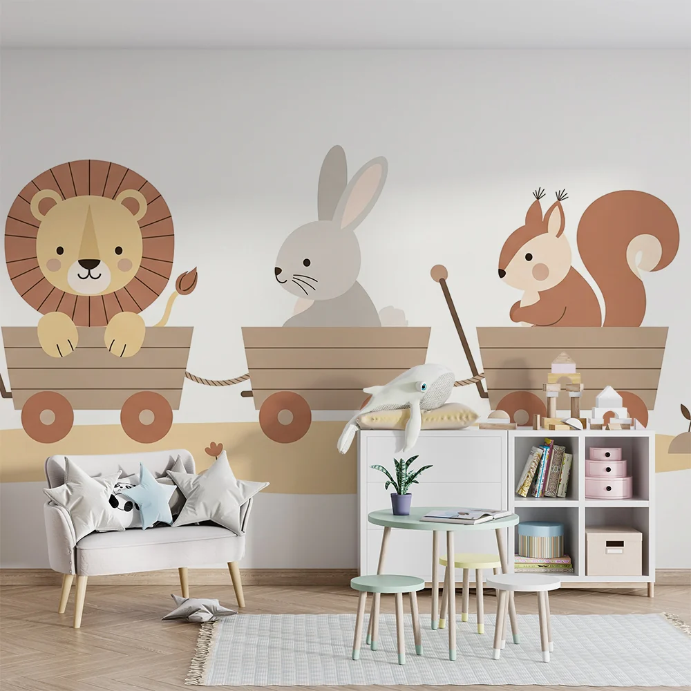 Papel de parede quarto bebê | Животни във вагон за омагьосано приключение