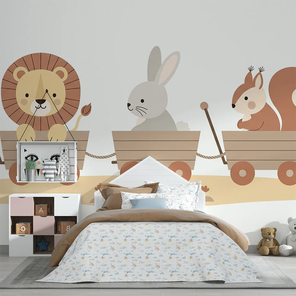 Papel de parede quarto bebê | Животни във вагон за омагьосано приключение