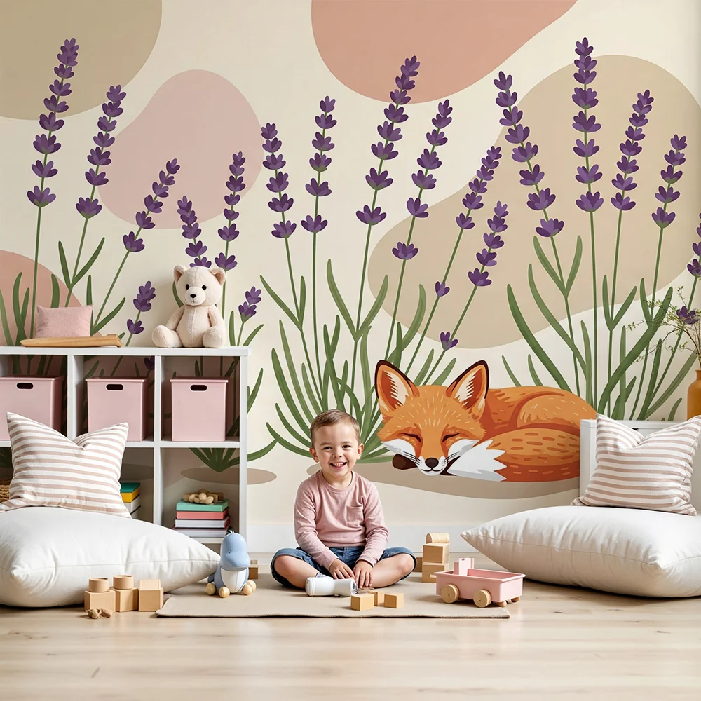 Papel de parede quarto bebê | Заспалата лисица сред лавандулите