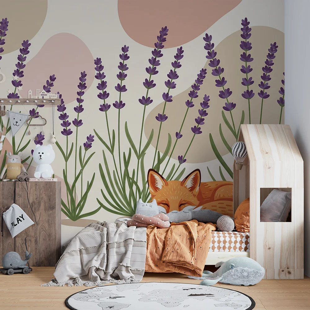 Papel de parede quarto bebê | Заспалата лисица сред лавандулите