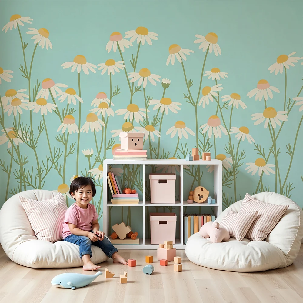 Papel de parede quarto bebê | Полето на цветя на маргаритките