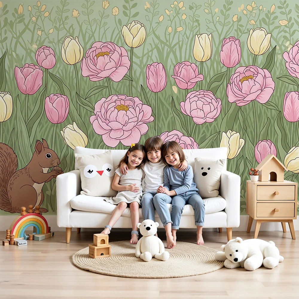Papel de parede quarto bebê | Цветя и катерици в пролетна градина