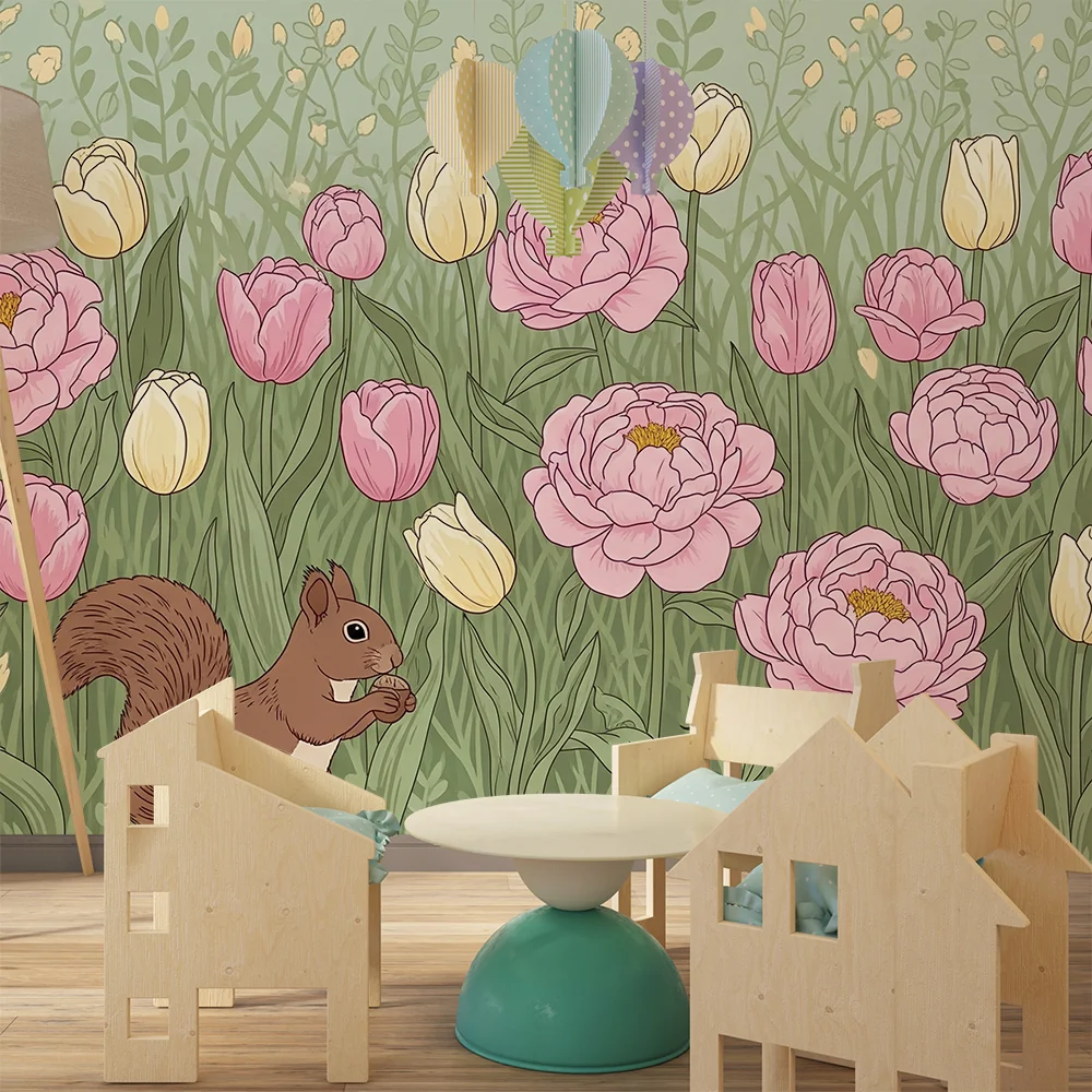 Papel de parede quarto bebê | Цветя и катерици в пролетна градина