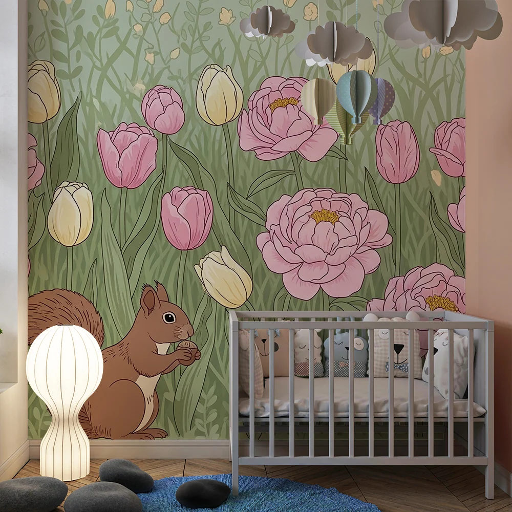 Papel de parede quarto bebê | Цветя и катерици в пролетна градина