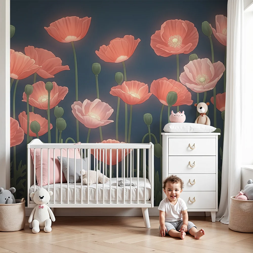 Papel de parede quarto bebê | Нежни макови полета