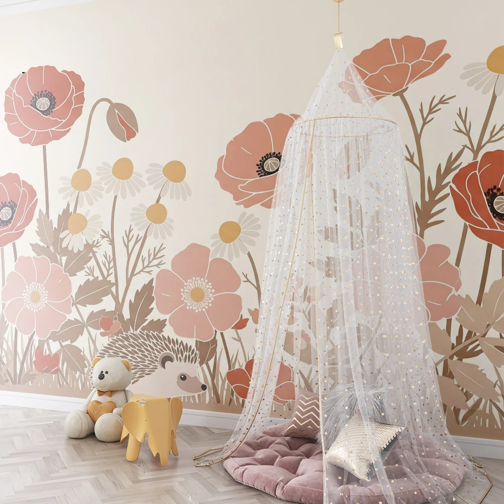 Papel de parede quarto bebê | Ёж играч сред цветниците