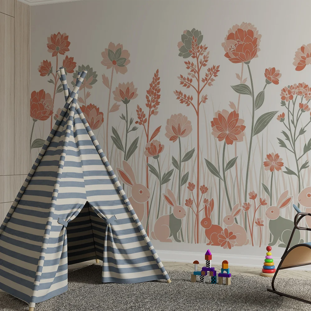 Papel de parede quarto bebê | Цветни градини с очарователни заекчета