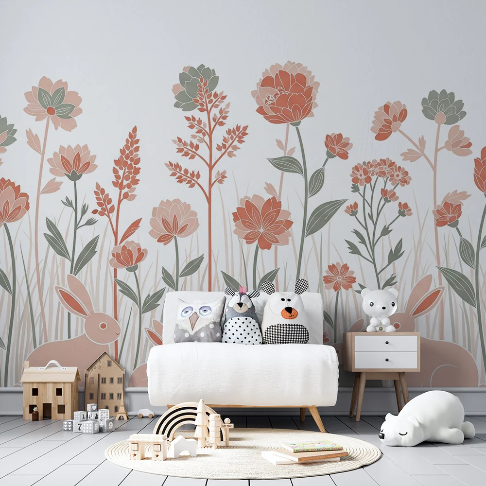Papel de parede quarto bebê | Цветни градини с очарователни заекчета