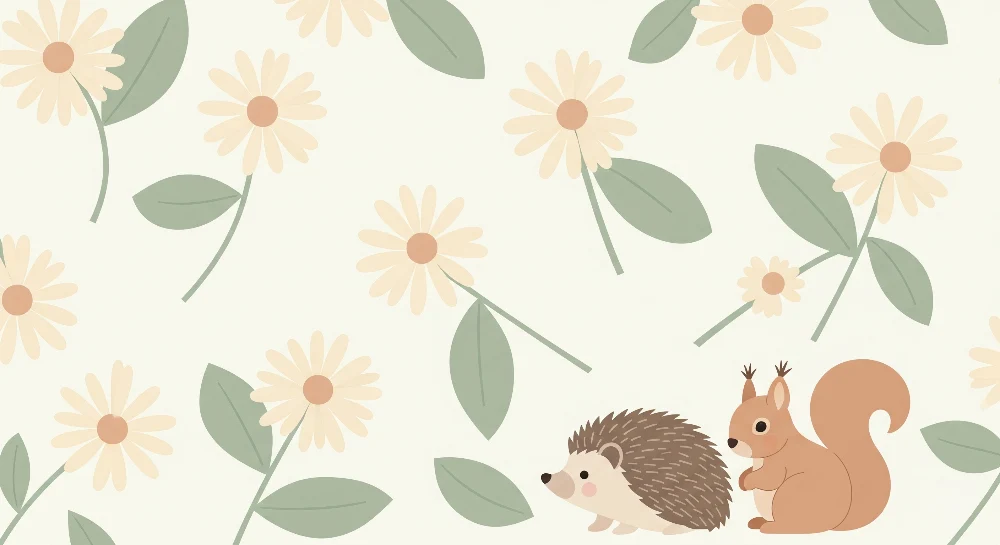 Papel de parede quarto bebê | Ёж и катерица сред цветя