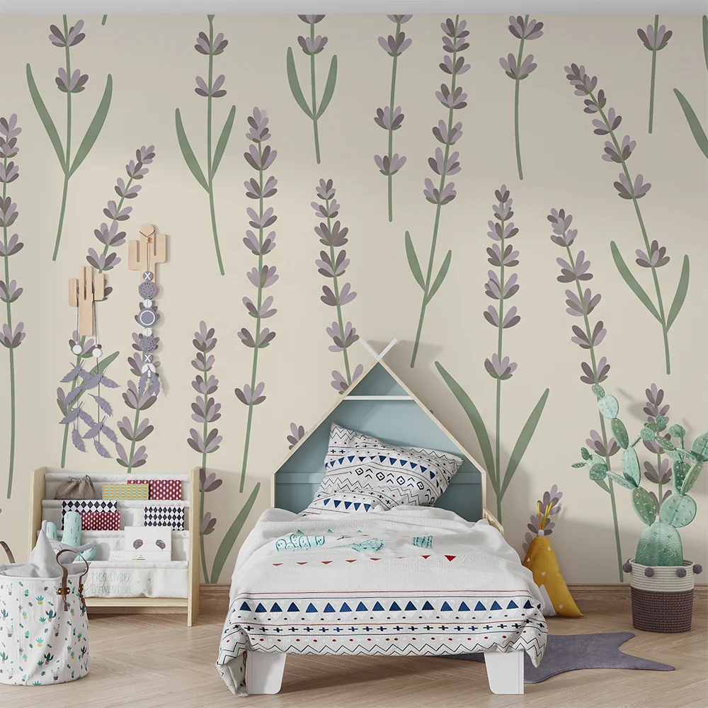 Papel de parede quarto bebê | Успокояващи двуцветни лавандулови полета