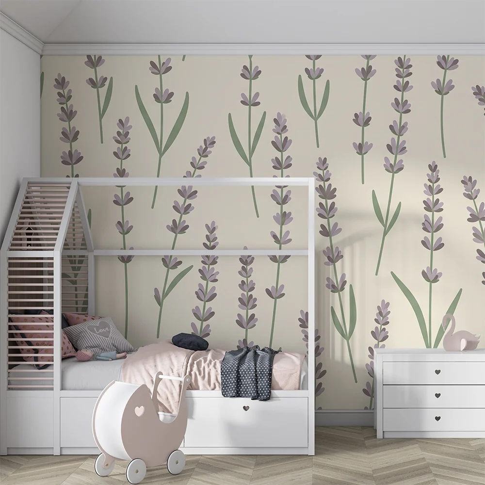 Papel de parede quarto bebê | Успокояващи двуцветни лавандулови полета