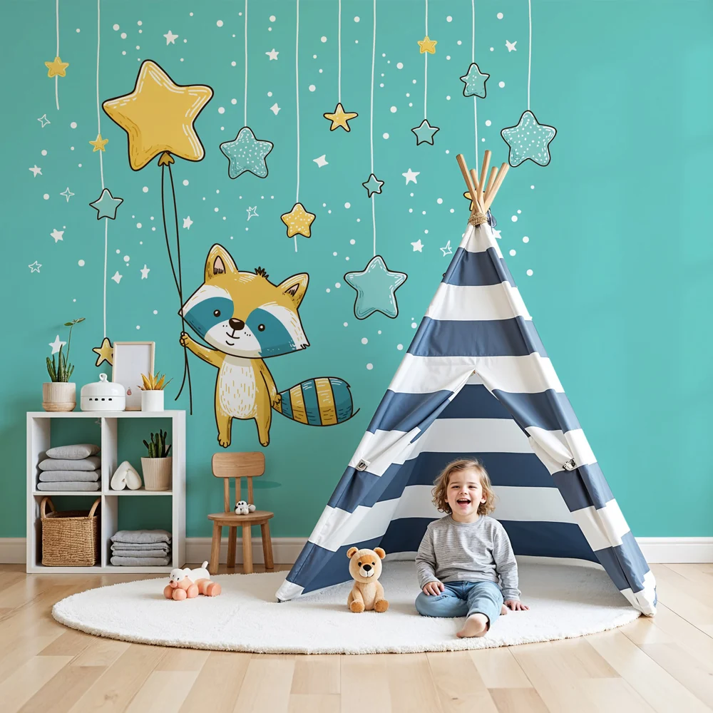 Papel de parede quarto bebê | Еньова еньова със звезди и балони