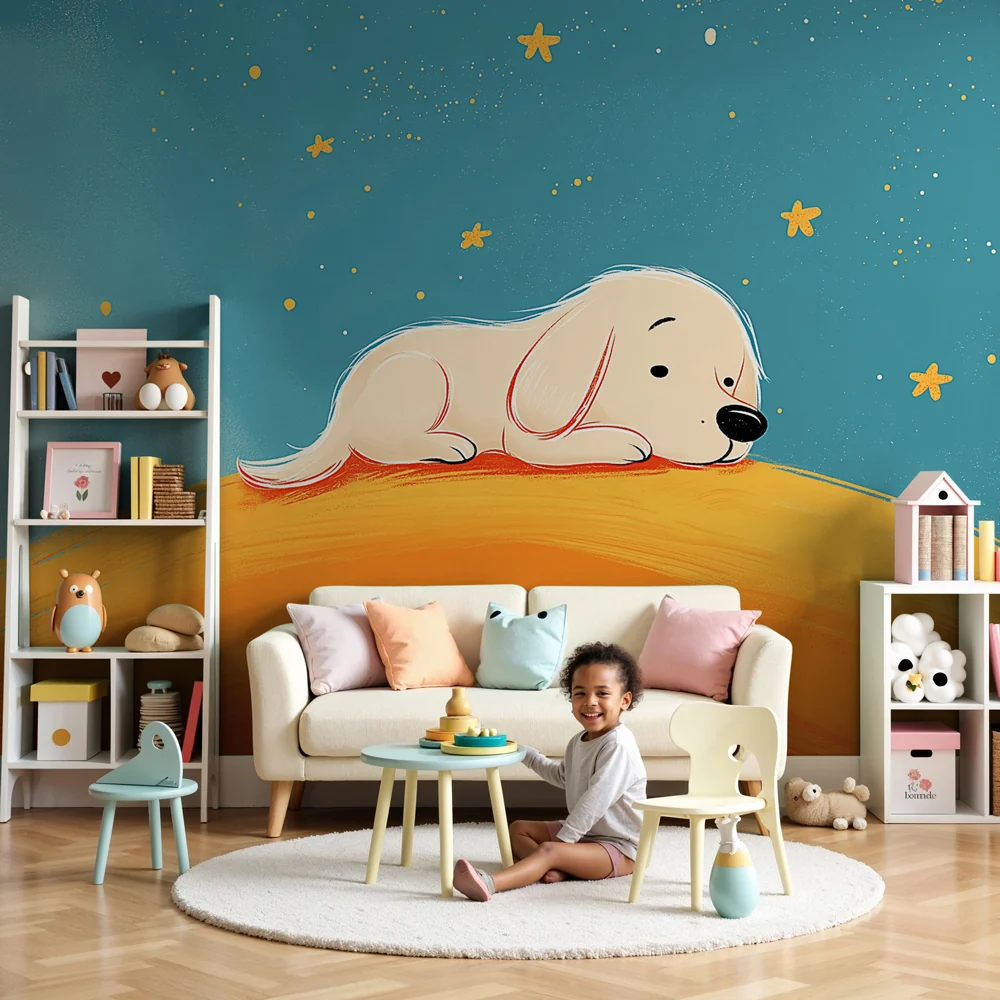 Papel de parede quarto bebê | Мечтаещо кученце под звездите