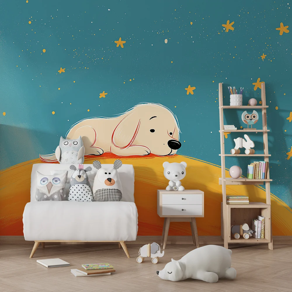 Papel de parede quarto bebê | Мечтаещо кученце под звездите
