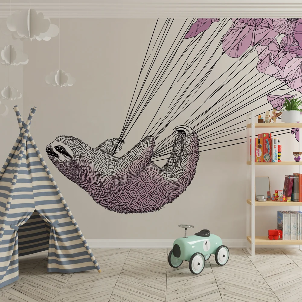 Papel de parede quarto bebê | Летяща леност с нежни цветя