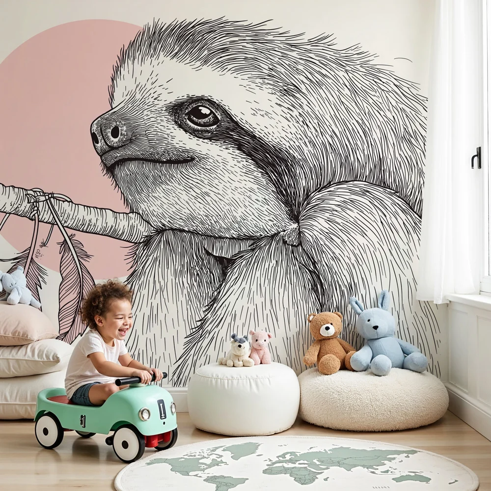 Papel de parede quarto bebê | Симпатична ленивац, висящ на клон