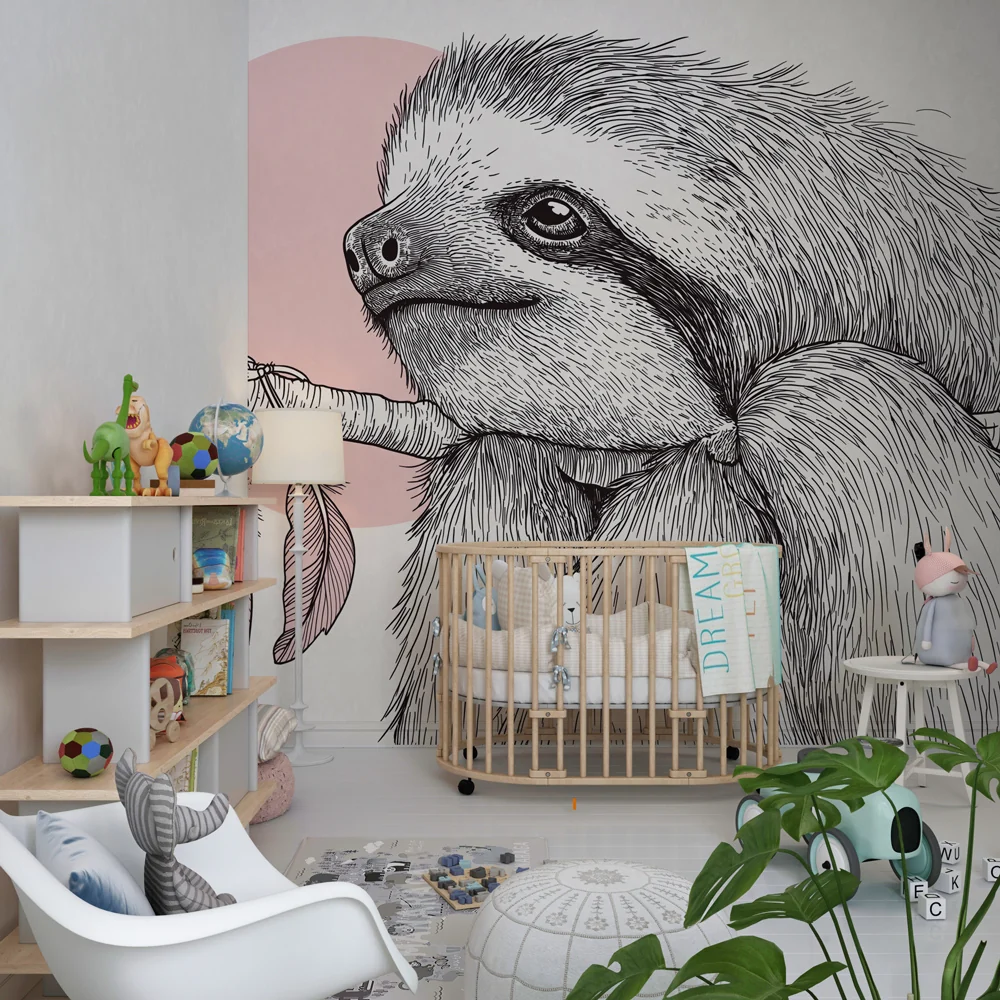 Papel de parede quarto bebê | Симпатична ленивац, висящ на клон