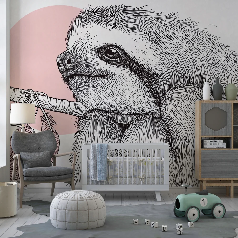 Papel de parede quarto bebê | Симпатична ленивац, висящ на клон