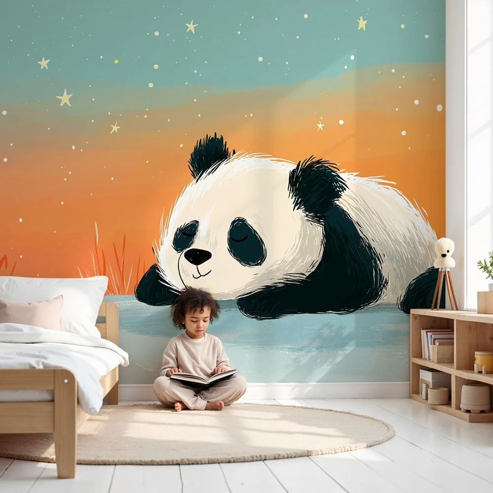 Papel de parede quarto bebê | Мечтаеща панда под звездите
