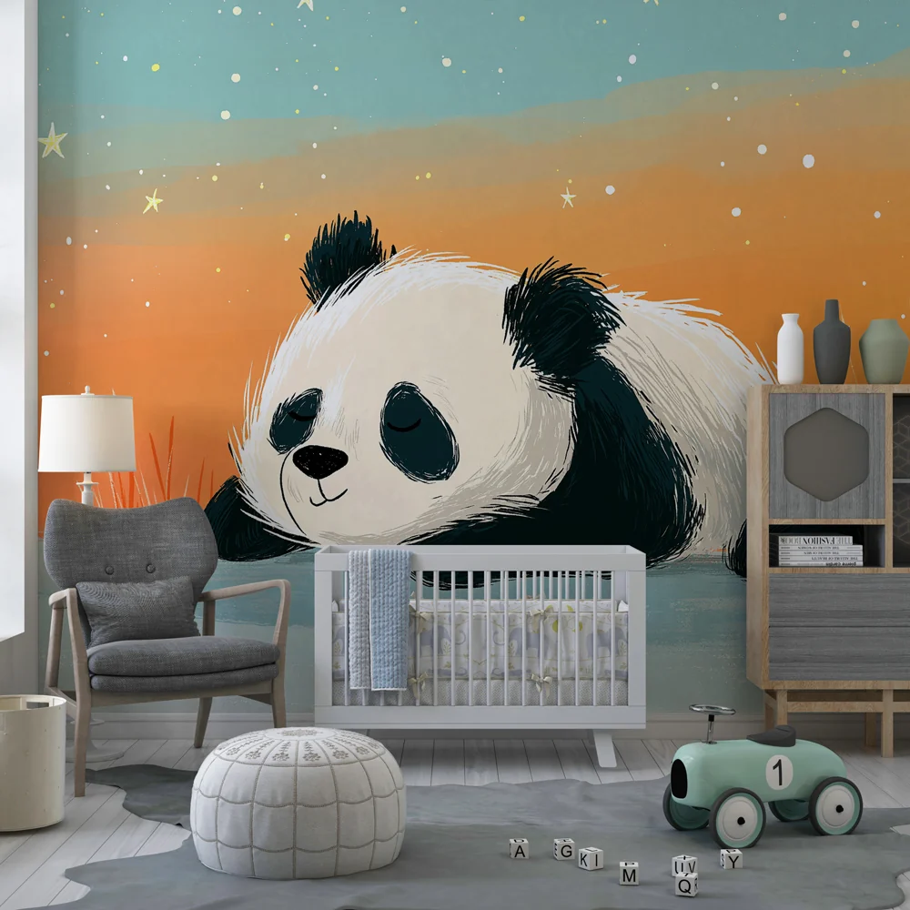 Papel de parede quarto bebê | Мечтаеща панда под звездите