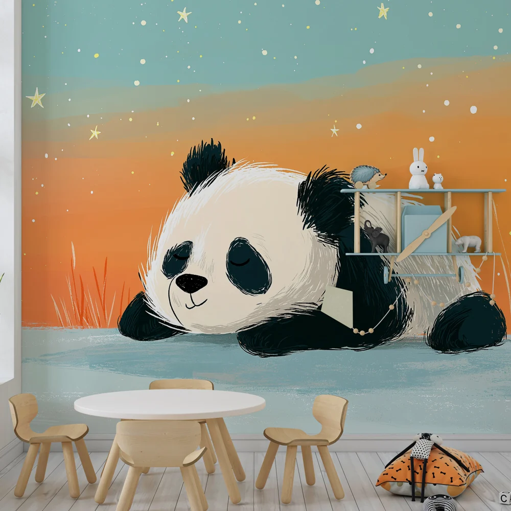 Papel de parede quarto bebê | Мечтаеща панда под звездите