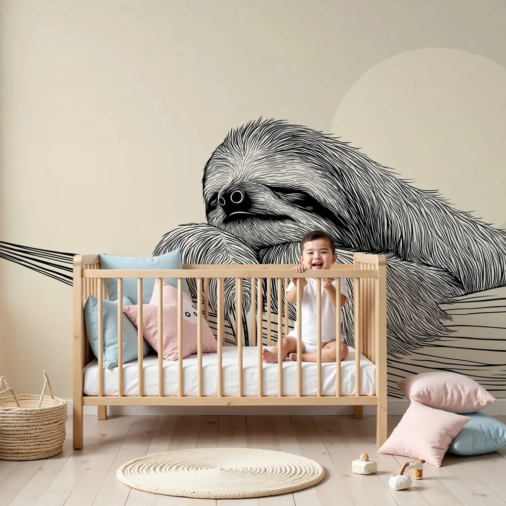 Papel de parede quarto bebê | Ленивецът се отпуска в хамака