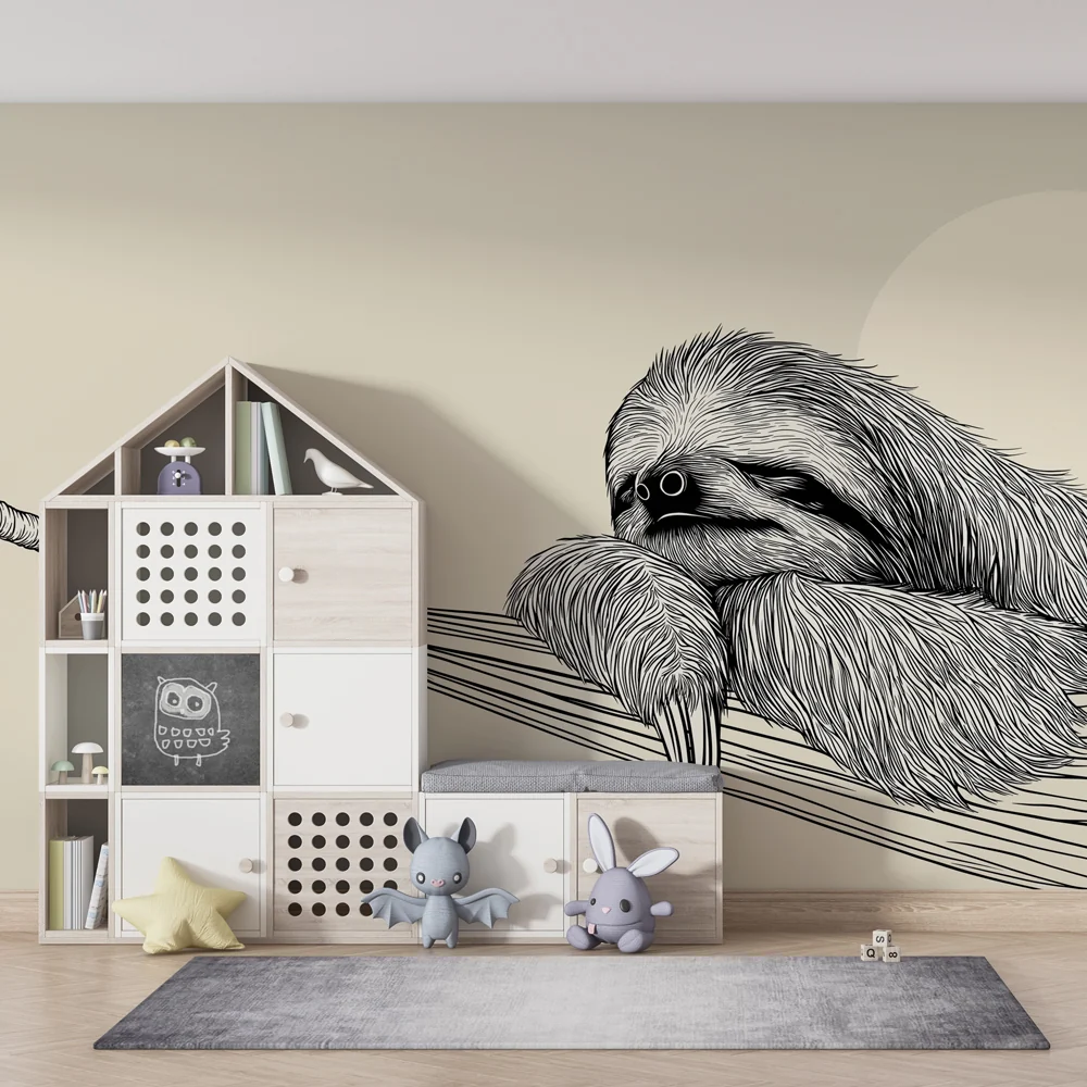 Papel de parede quarto bebê | Ленивецът се отпуска в хамака