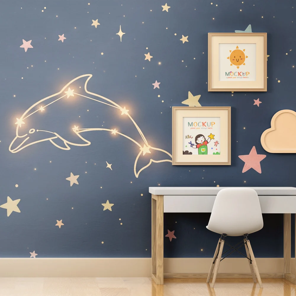 Papel de parede quarto bebê | Звездно нощно небе с делфин