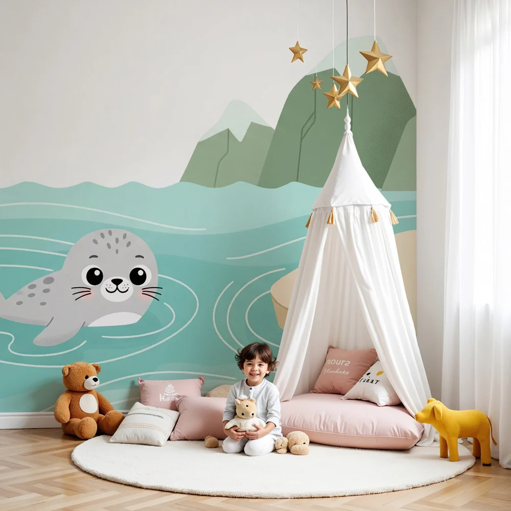 Papel de parede quarto bebê | Морско куче играч в океана