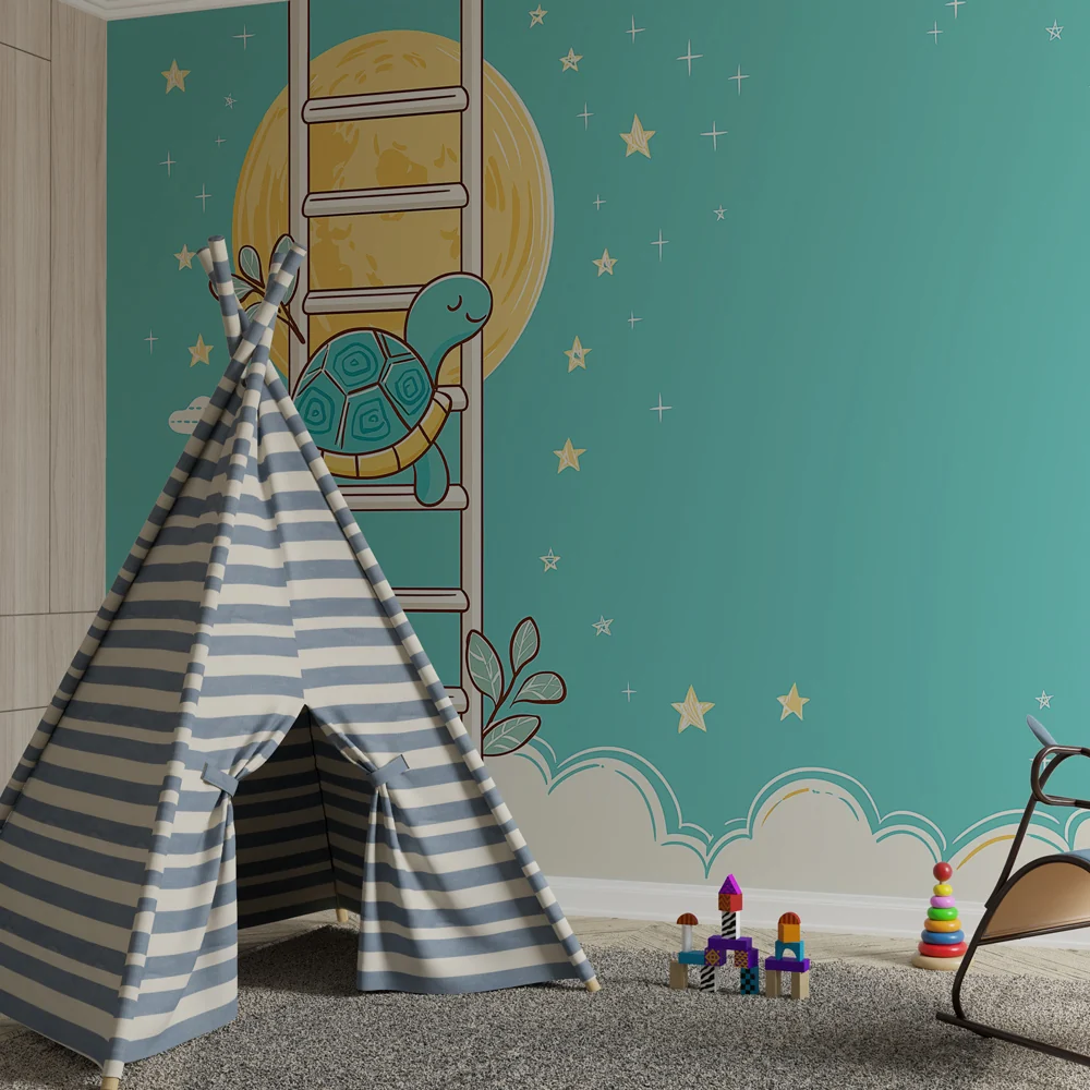 Papel de parede quarto bebê | Сънуваща костенурка на стълба към луната