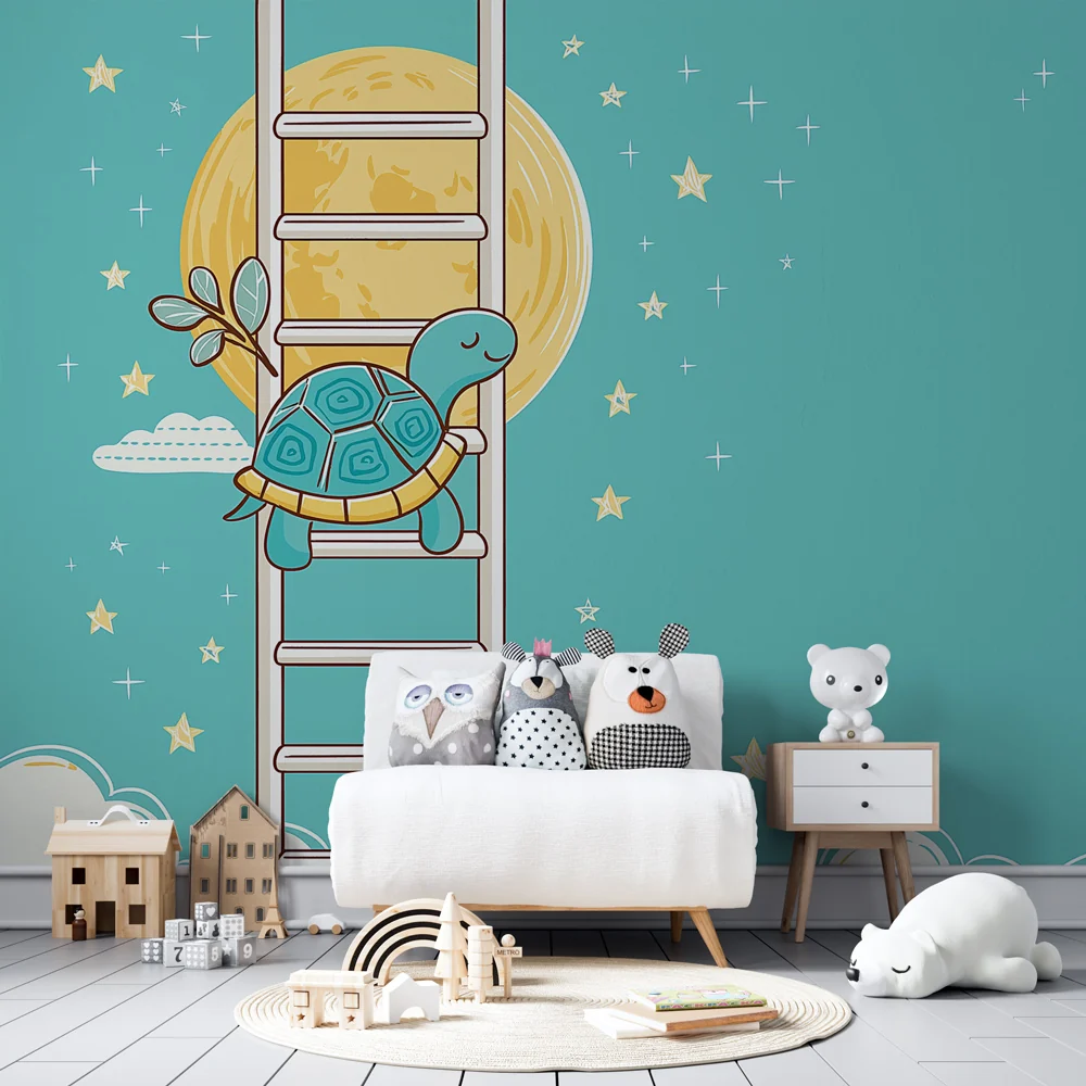 Papel de parede quarto bebê | Сънуваща костенурка на стълба към луната