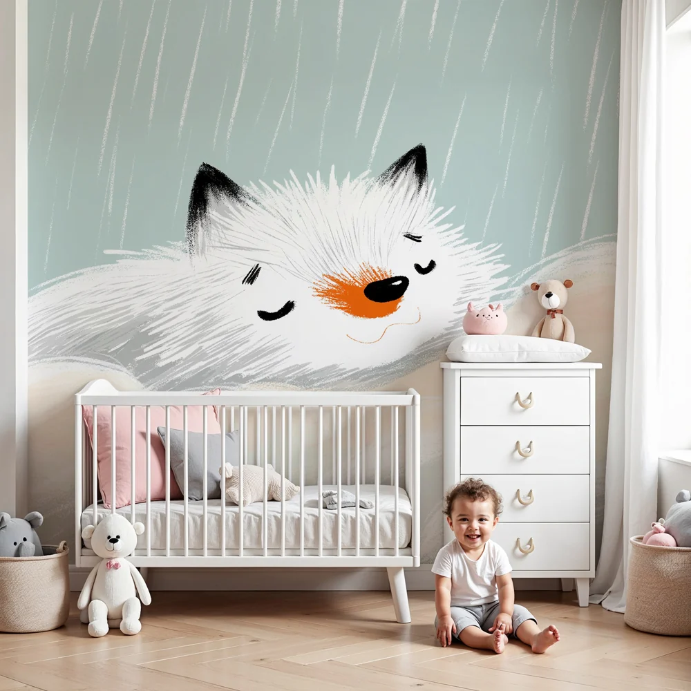 Papel de parede quarto bebê | Малък лисица заспива в облаците