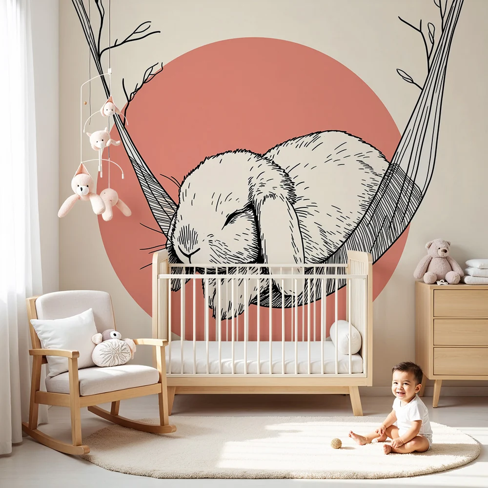 Papel de parede quarto bebê | Заспал зайче в хамак