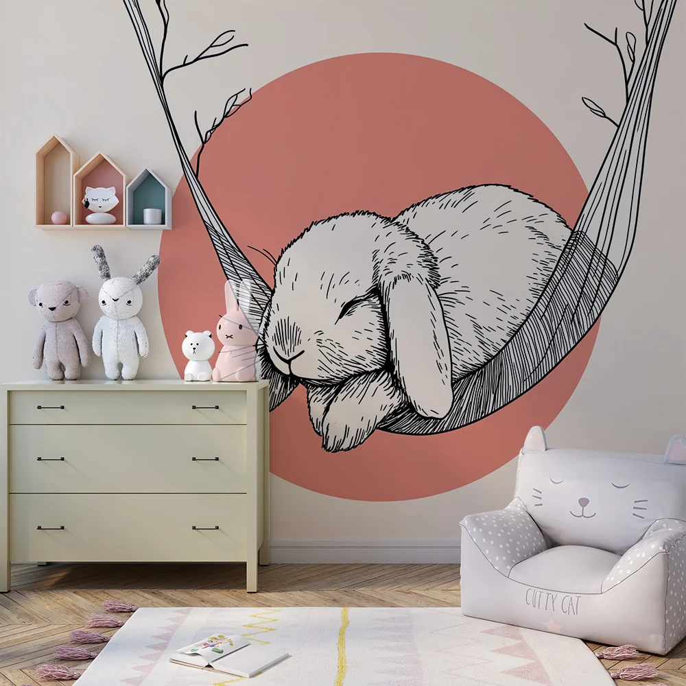 Papel de parede quarto bebê | Заспал зайче в хамак