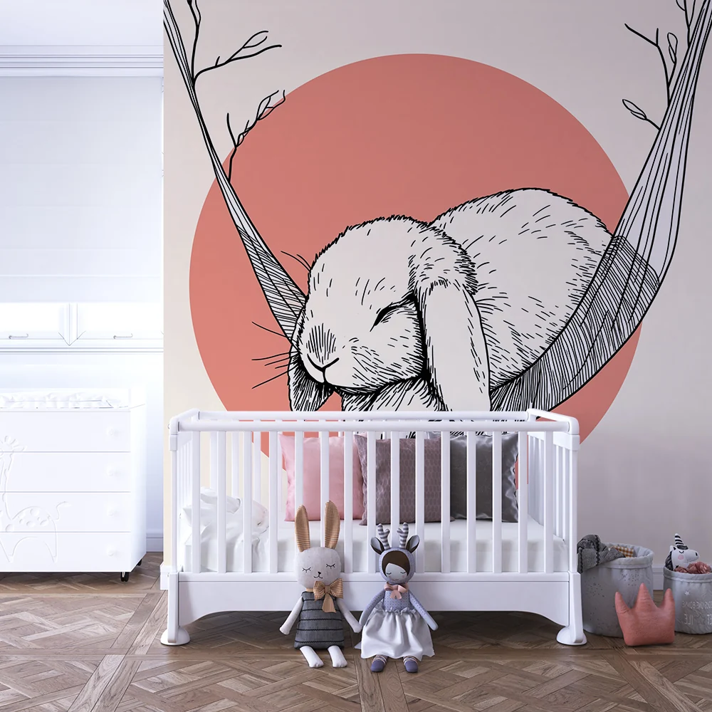 Papel de parede quarto bebê | Заспал зайче в хамак
